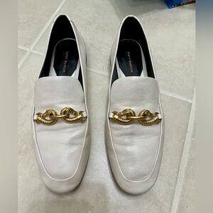 Tory Burch White and Gold Slip-On Loafers
